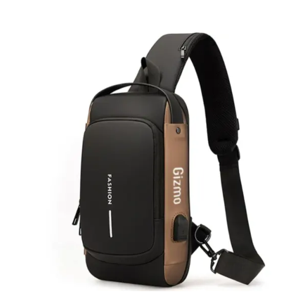 Anti-Theft Lock Sling Chest Bag - Black/Brown