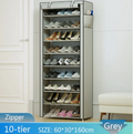 10-Tier Covered Shoe Rack Organizer - Grey