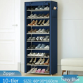 10-Tier Covered Shoe Rack Organizer - Navy Blue