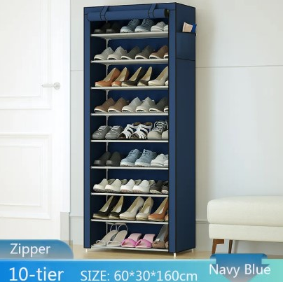 10-Tier Covered Shoe Rack Organizer - Navy Blue