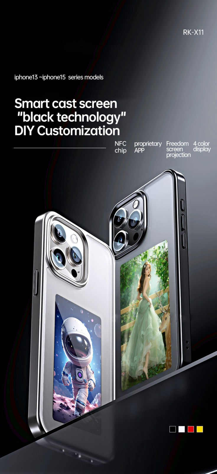 iPhone Protective Case Screen casting phone case with ink screen DIY pattern - Gray