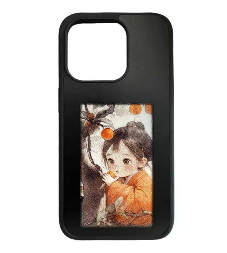 iPhone Protective Case Screen casting phone case with ink screen DIY pattern - Black