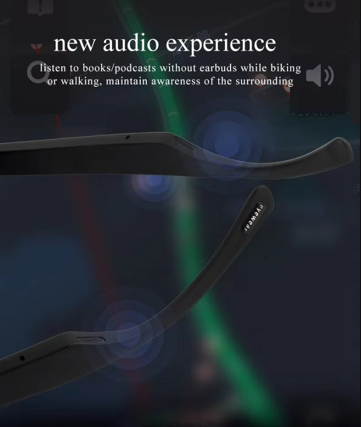 Smart Glasses - Semi-Open Bluetooth Glasses, music, call, voice control sports Sunglasses - Black