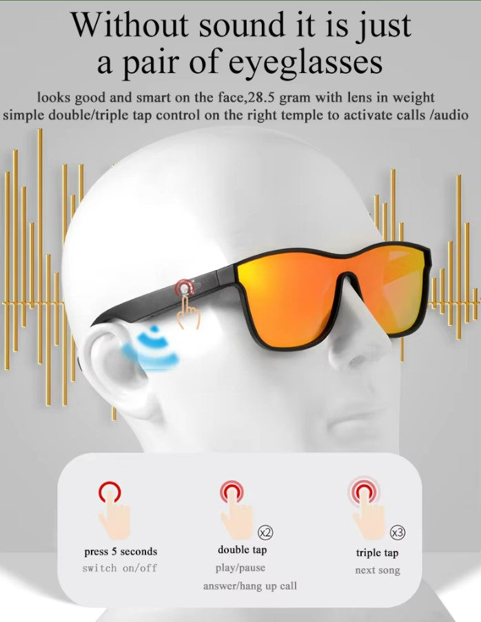 Smart Glasses - Semi-Open Bluetooth Glasses, music, call, voice control sports Sunglasses - Black
