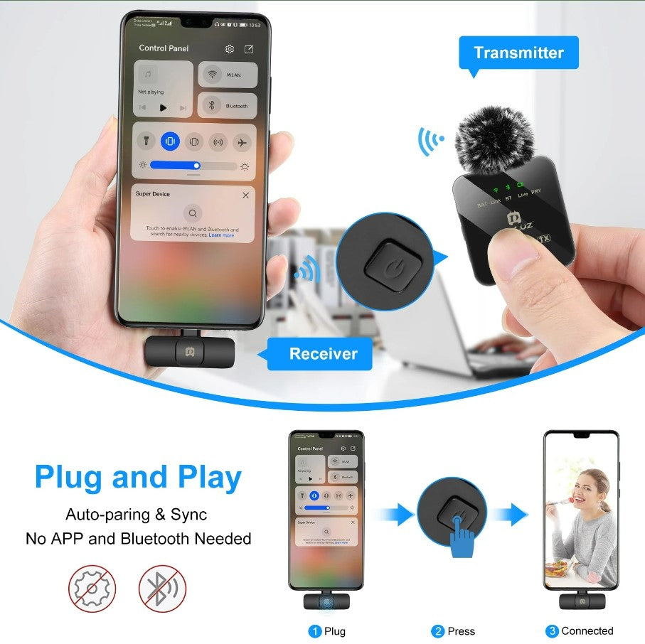 PULUZ Wireless Lavalier Microphone for Mobile Phone - 2 Type C